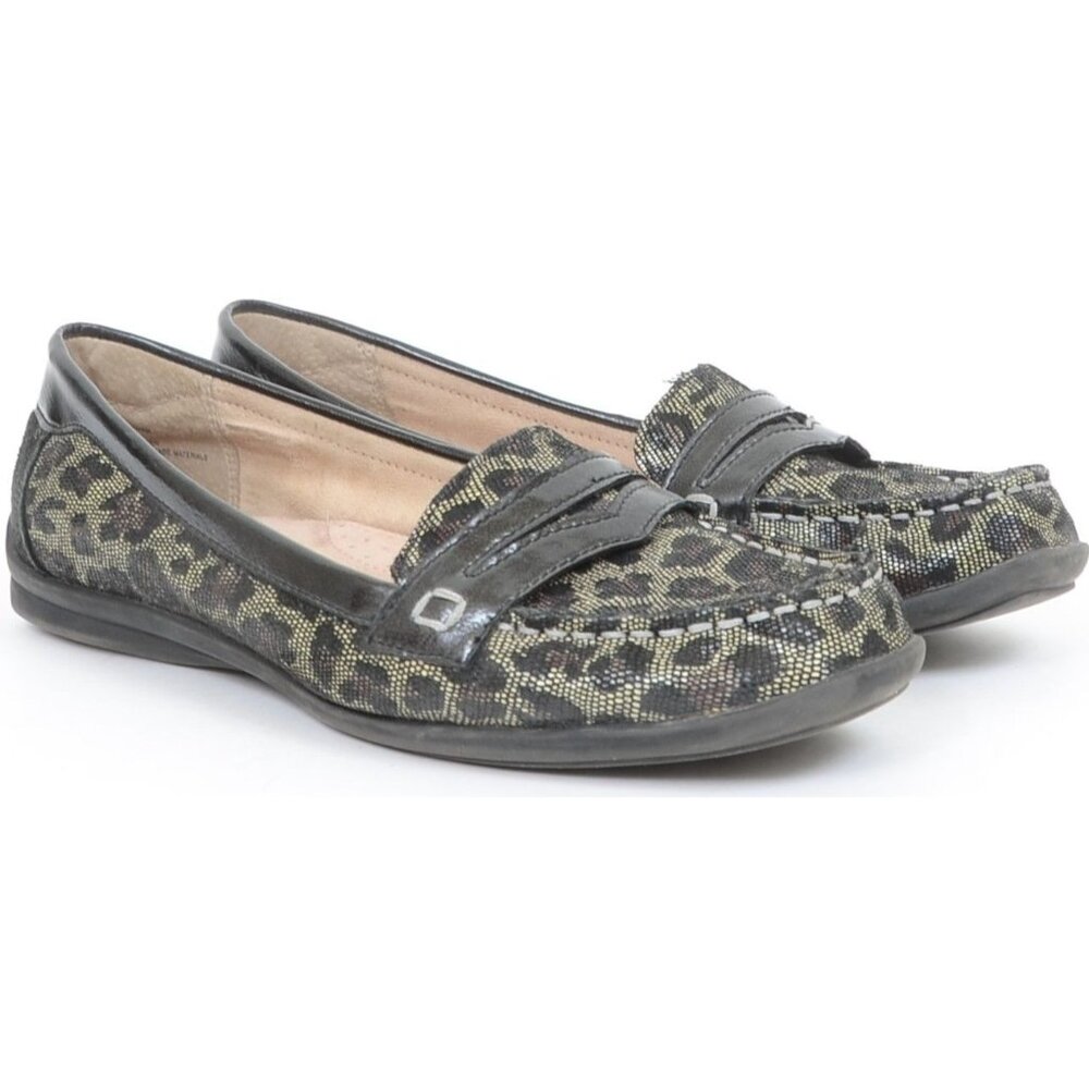 White Mountain Women's 8.5 Wham Leather Green Leopard Driving Penny Loafer Shoes